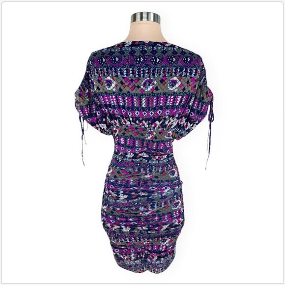 Vertigo Paris Printed The Masai V-Neck Ruched Mesh Bodycon Dress NWT New XS - Picture 4 of 5